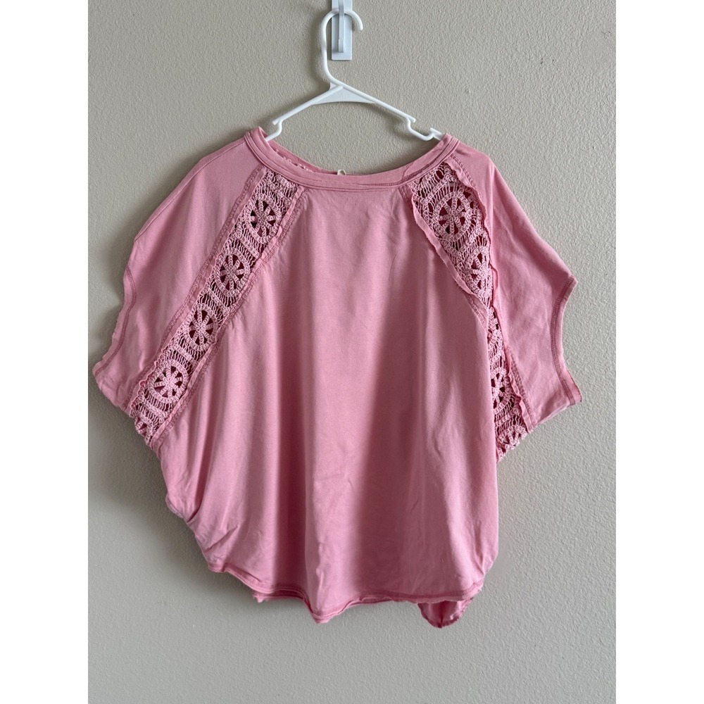 Blue Velvet Pink Cotton Crochet Lace Short Sleeve Top Style 9335BT Small